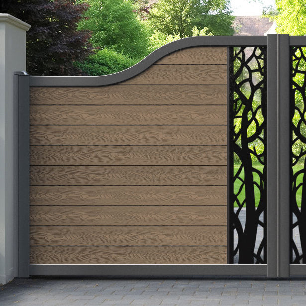 Classic Twilight Curved Top Driveway Gate - Teak -  Middle Screen