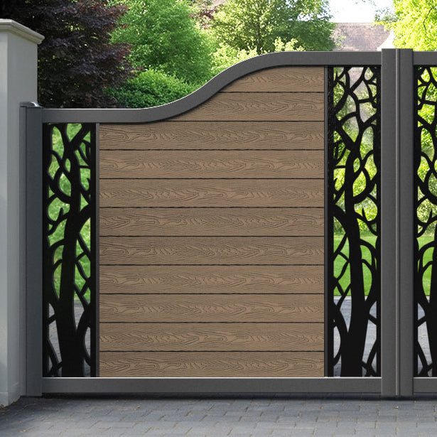 Classic Twilight Curved Top Driveway Gate - Teak -  Middle & End Screen