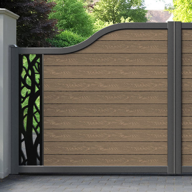Classic Twilight Curved Top Driveway Gate - Teak -  End Screen