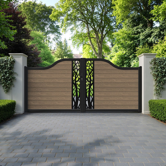 Classic Twilight Curved Top Driveway Gate - Teak -  Middle Screen