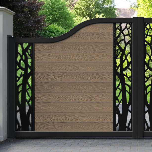 Classic Twilight Curved Top Driveway Gate - Teak -  Middle & End Screen