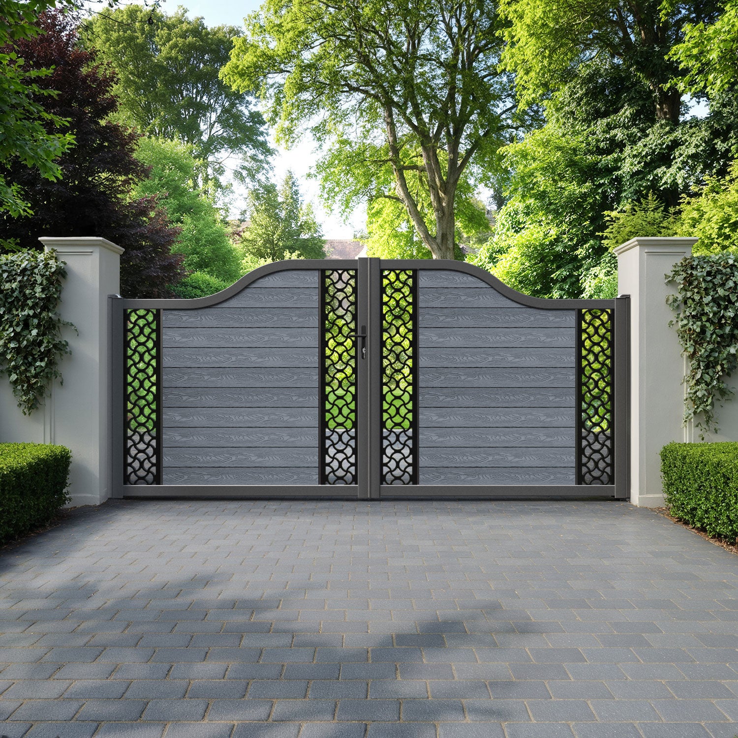 Classic Vida Curved Top Driveway Gate - Anthracite - Middle & End Screen