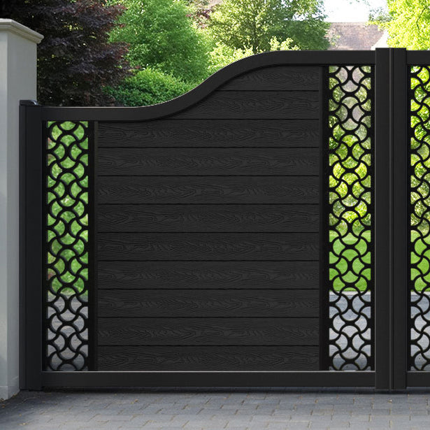 Classic Vida Curved Top Driveway Gate - Black - Middle & End Screen