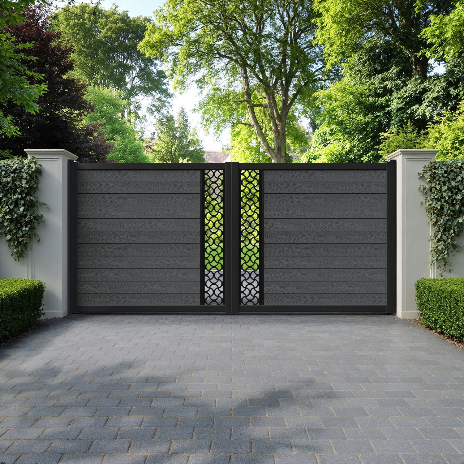 Classic Vida Straight Top Driveway Gate - Dark Grey - Middle Screen