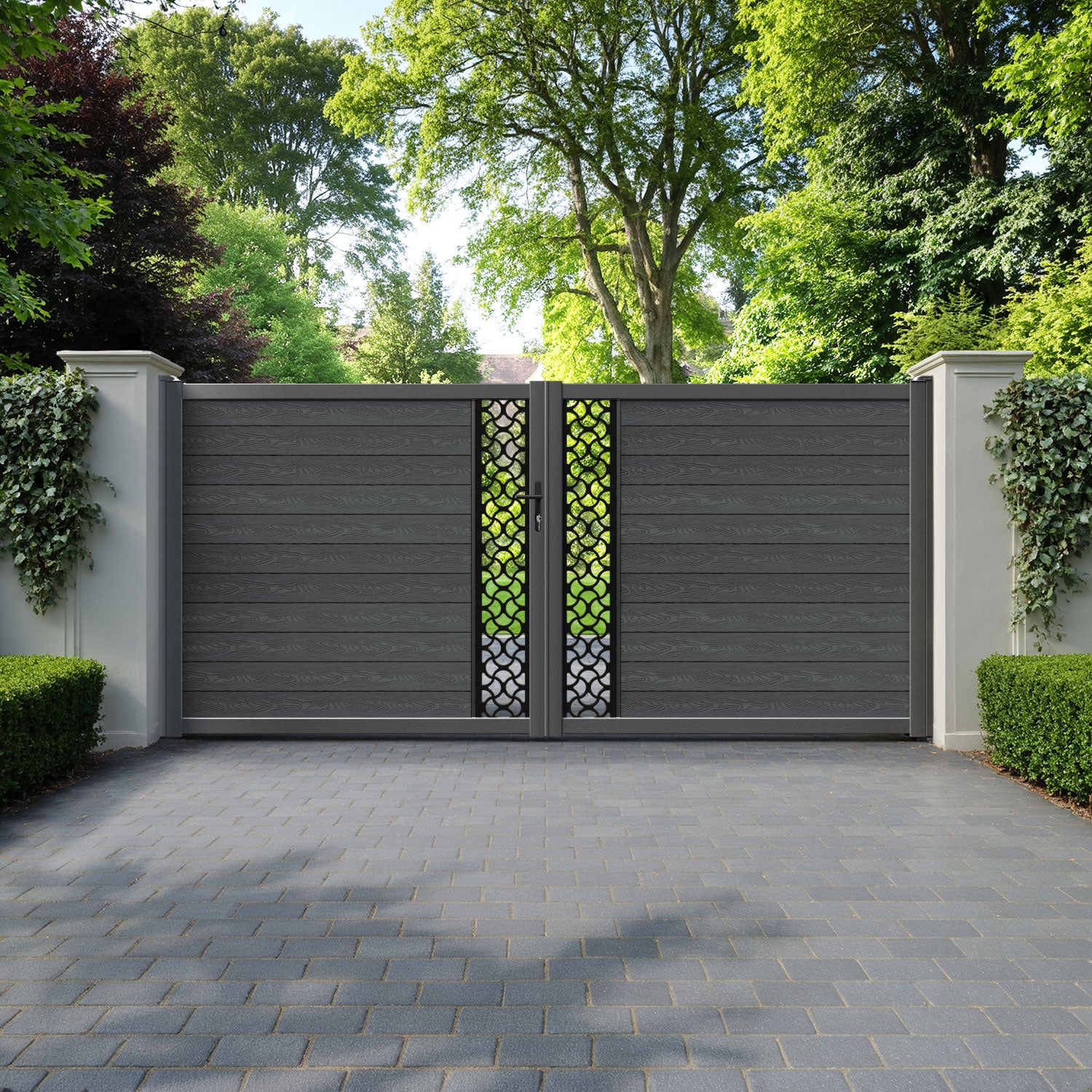 Classic Vida Straight Top Driveway Gate - Dark Grey - Middle Screen