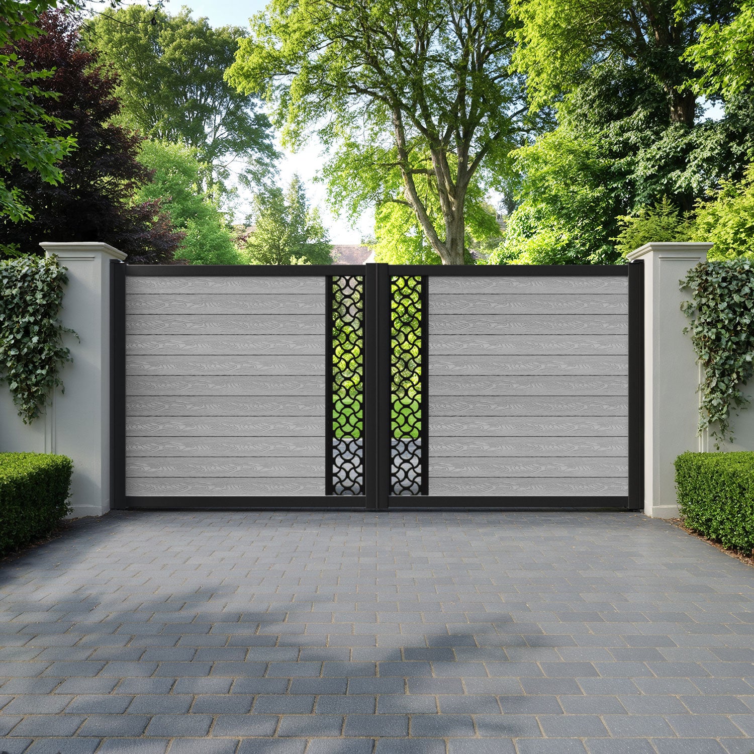 Classic Vida Straight Top Driveway Gate - Light Grey - Middle Screen
