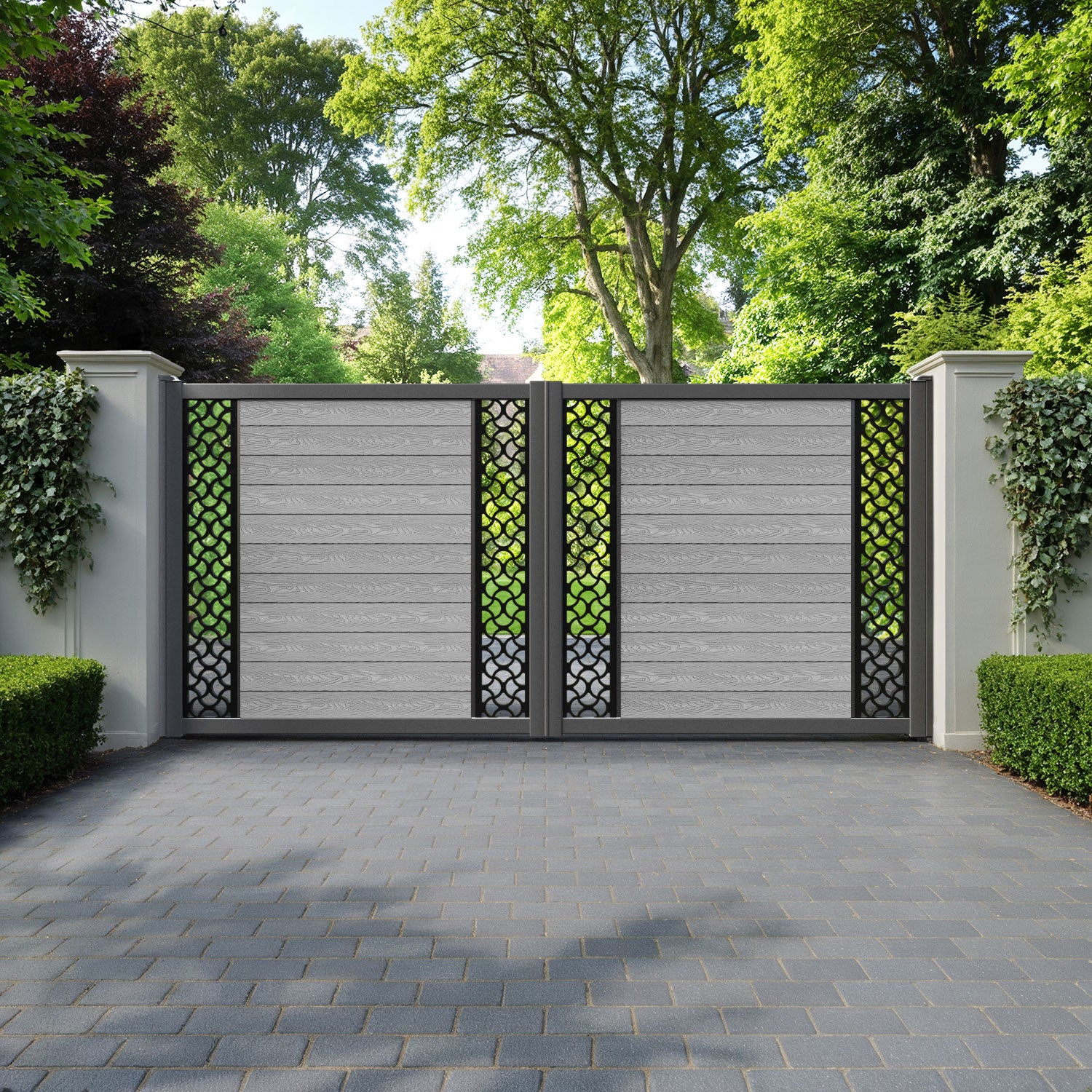 Classic Vida Straight Top Driveway Gate - Light Grey - Middle & End Screen