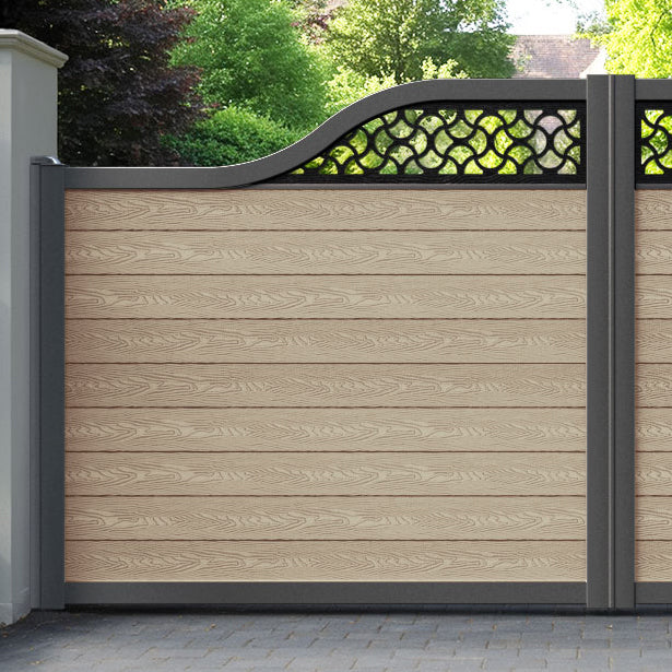 Classic Vida Curved Top Driveway Gate - Light Oak - Top Screen