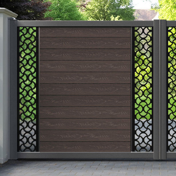 Classic Vida Straight Top Driveway Gate - Mid Brown - Middle & End Screen