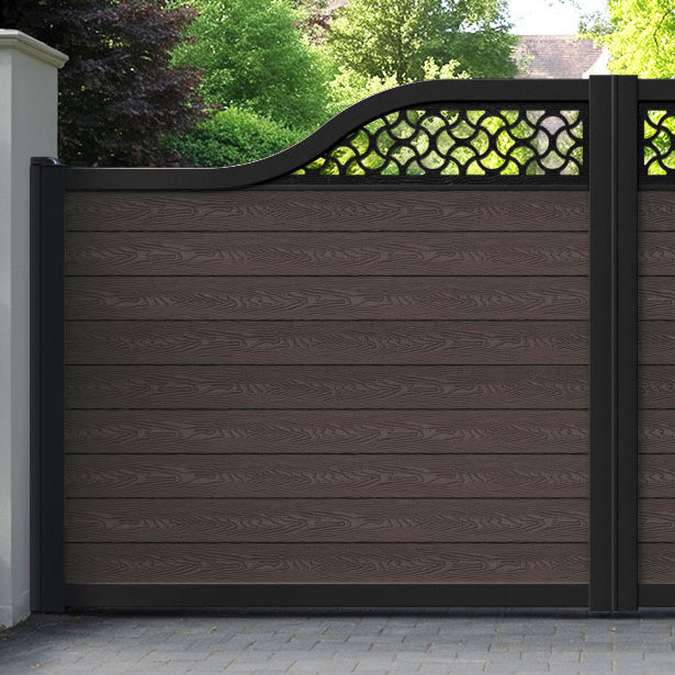 Classic Vida Curved Top Driveway Gate - Mid Brown - Top Screen