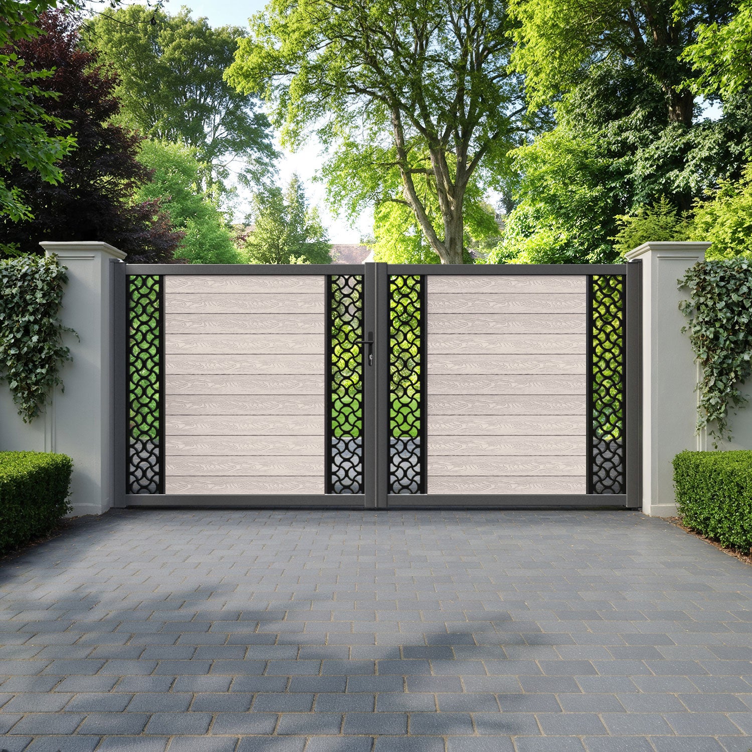 Classic Vida Straight Top Driveway Gate - Mid Stone - Middle & End Screen