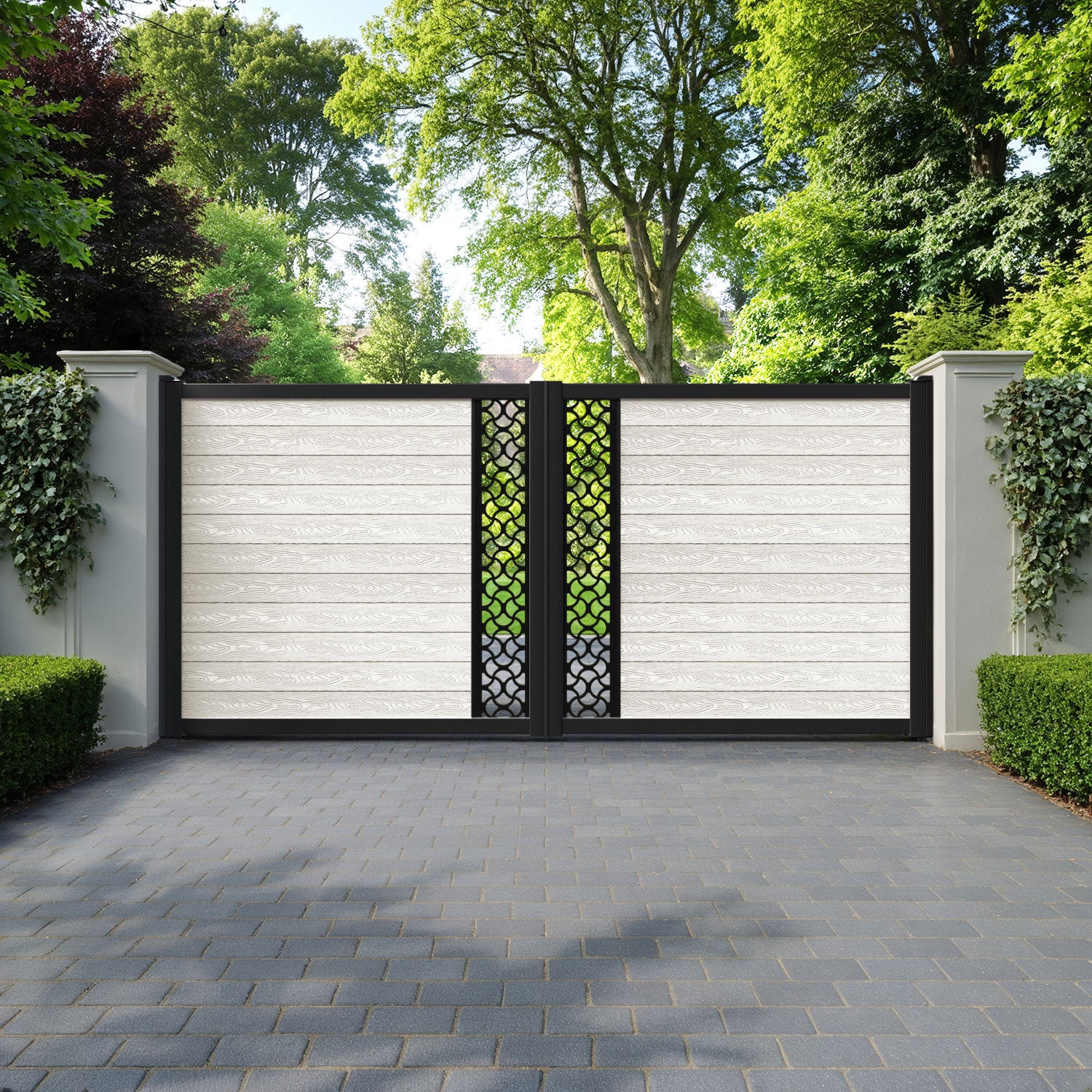 Classic Vida Straight Top Driveway Gate - Light Stone - Middle Screen