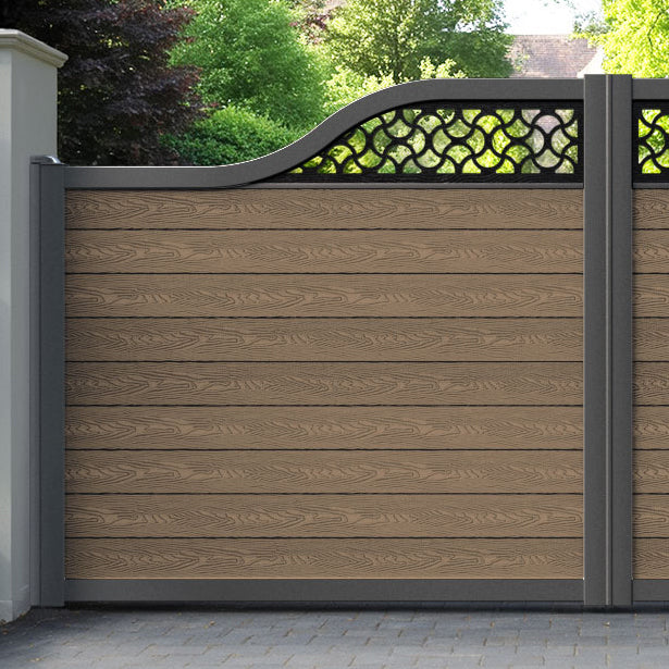 Classic Vida Curved Top Driveway Gate - Teak - Top Screen