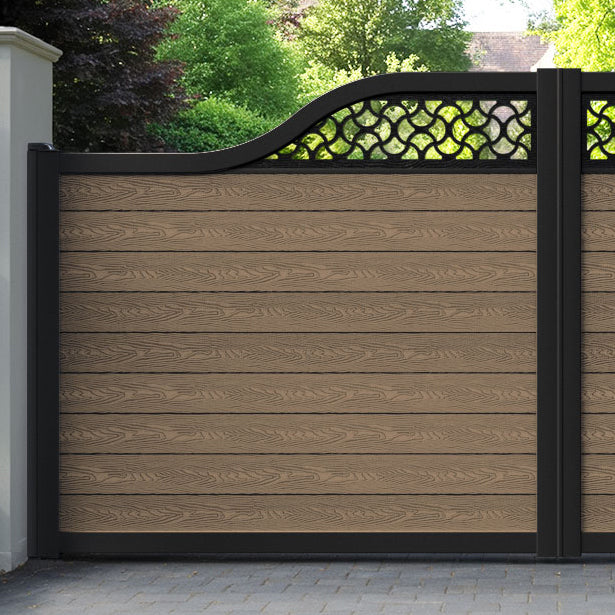 Classic Vida Curved Top Driveway Gate - Teak - Top Screen