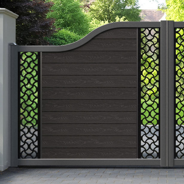 Classic Vida Curved Top Driveway Gate - Dark Oak - Middle & End Screen