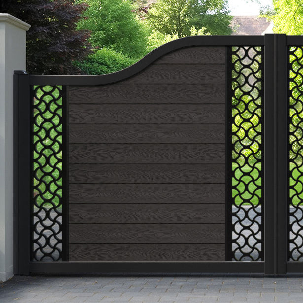 Classic Vida Curved Top Driveway Gate - Dark Oak - Middle & End Screen