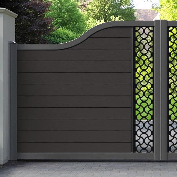 Fusion Vida Curved Top Driveway Gate - Dark Oak - Middle Screen