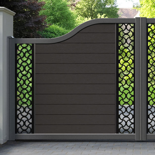 Fusion Vida Curved Top Driveway Gate - Dark Oak - Middle & End Screen