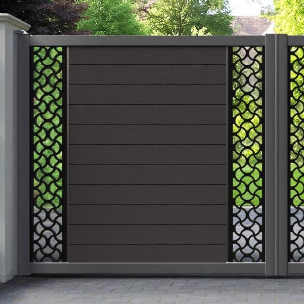 Fusion Vida Straight Top Driveway Gate - Dark Oak - Middle & End Screen
