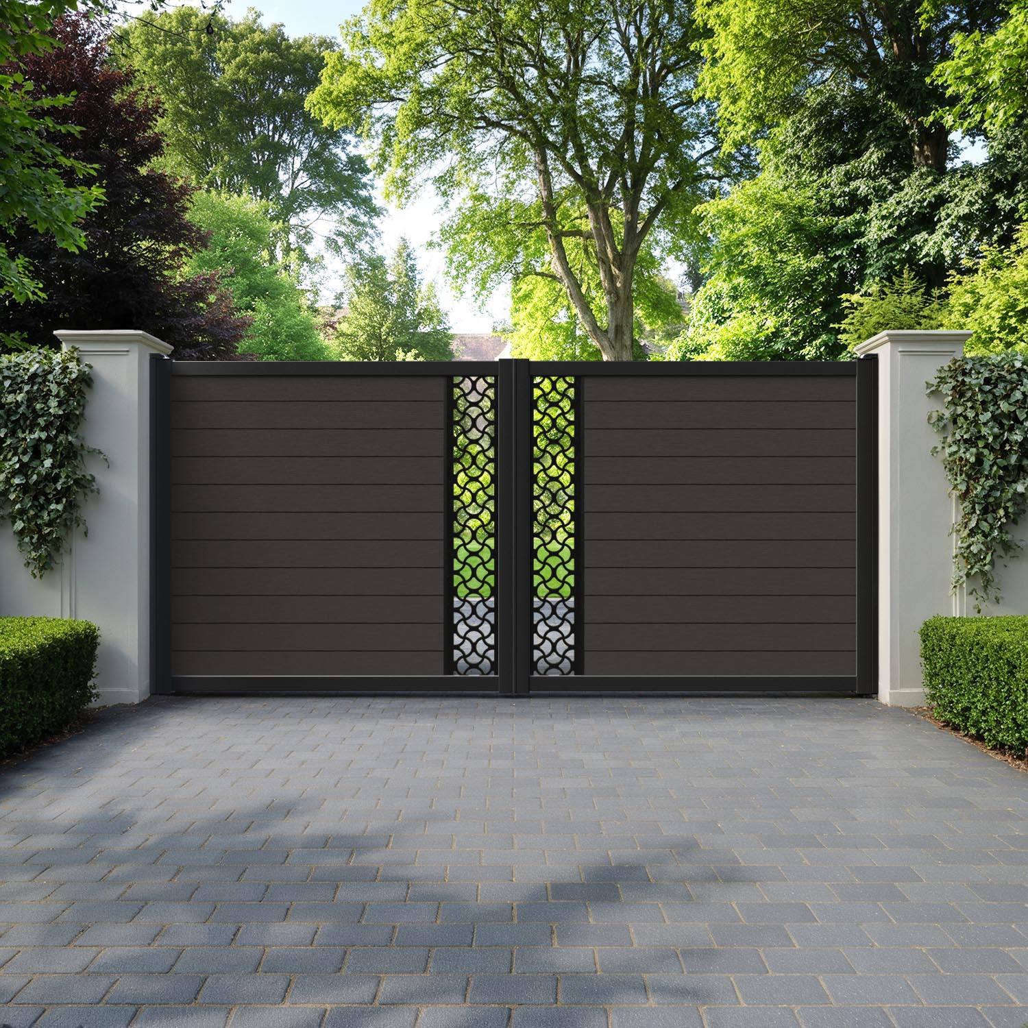Fusion Vida Straight Top Driveway Gate - Dark Oak - Middle Screen