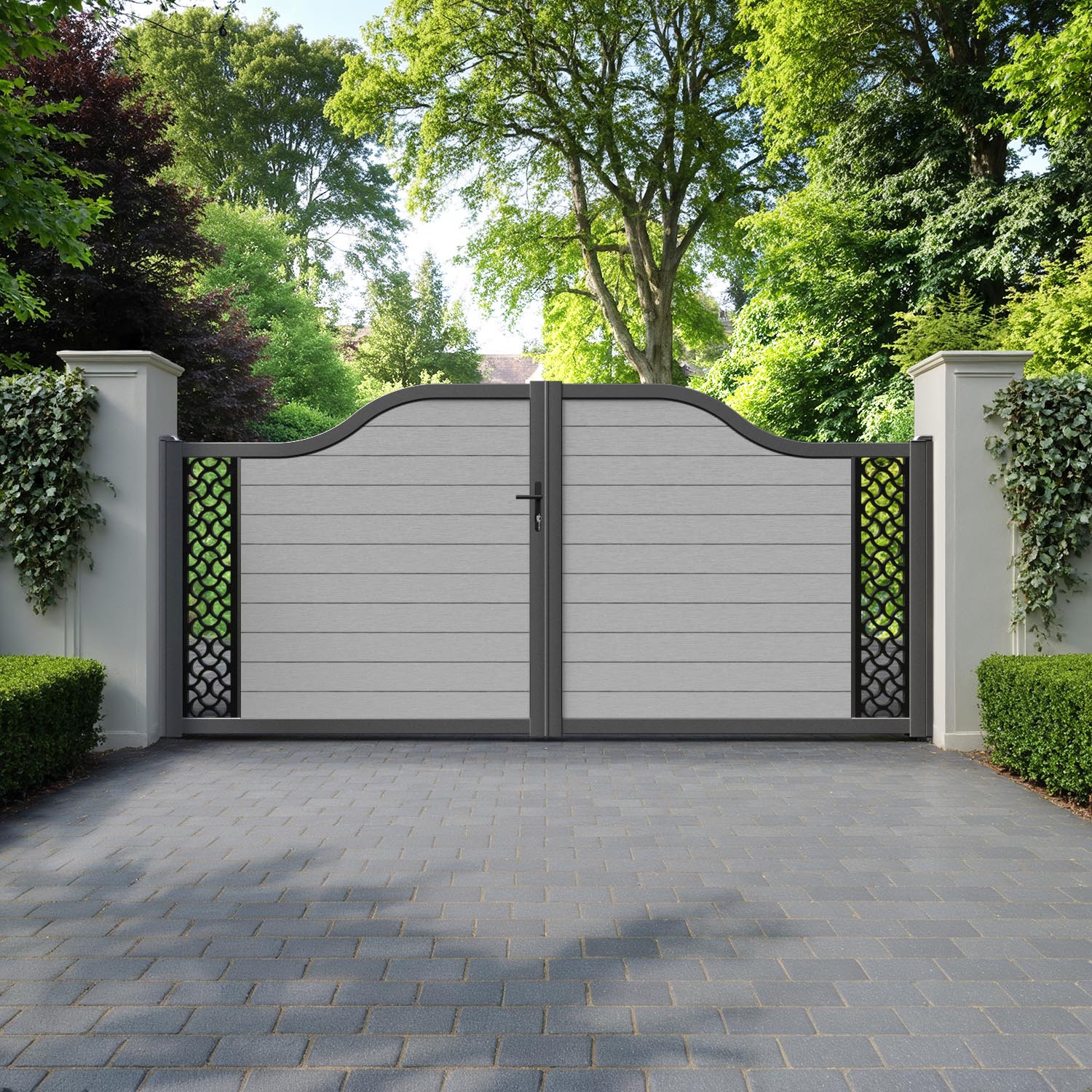 Fusion Vida Curved Top Driveway Gate - Light Grey - End Screen