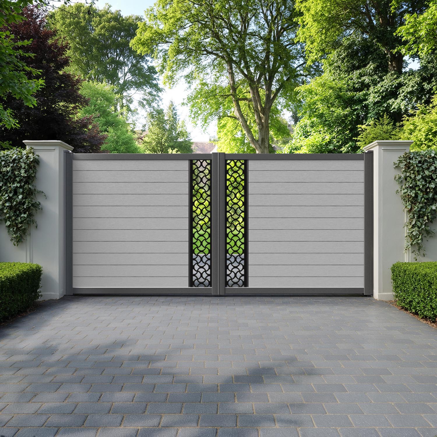 Fusion Vida Straight Top Driveway Gate - Light Grey - Middle Screen