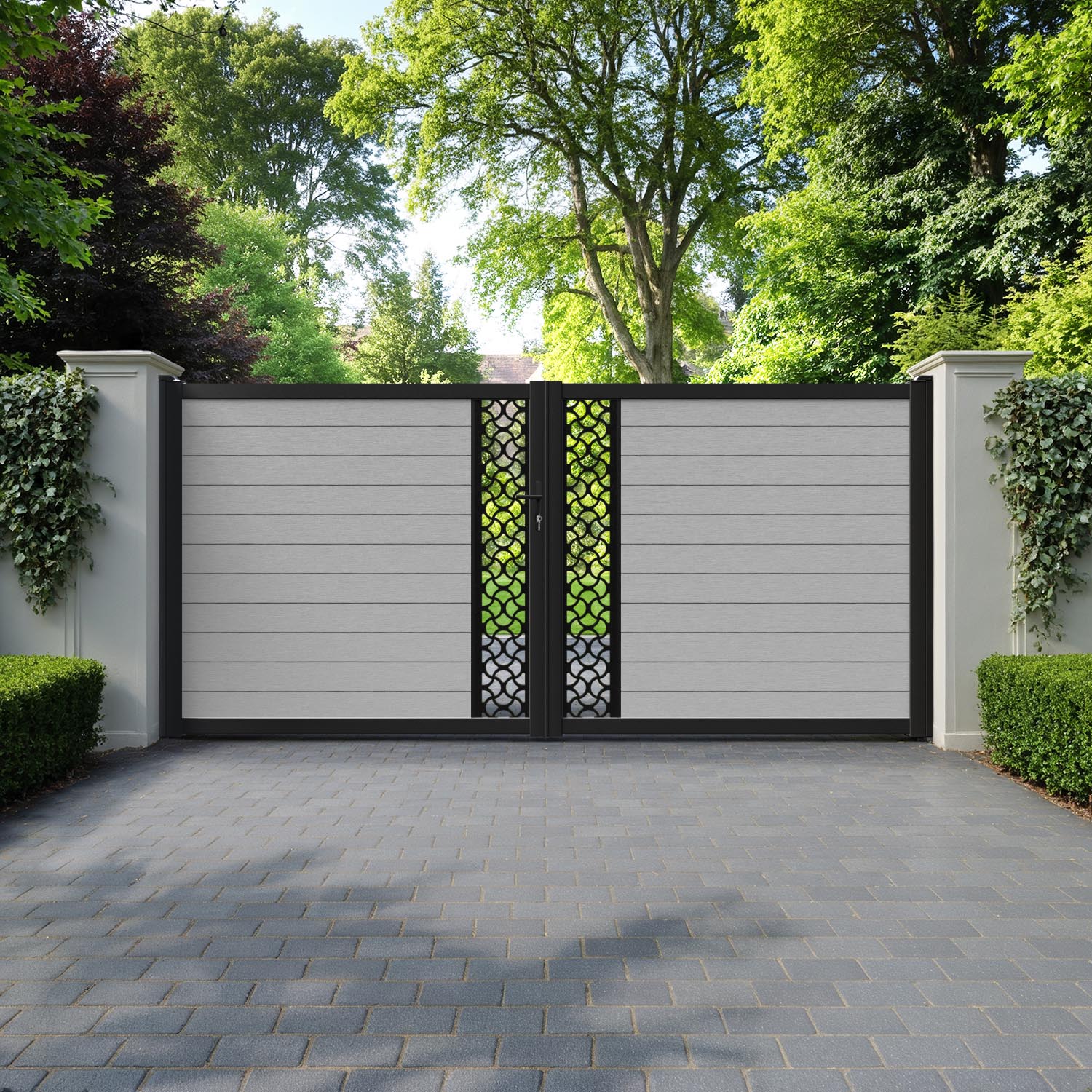 Fusion Vida Straight Top Driveway Gate - Light Grey - Middle Screen