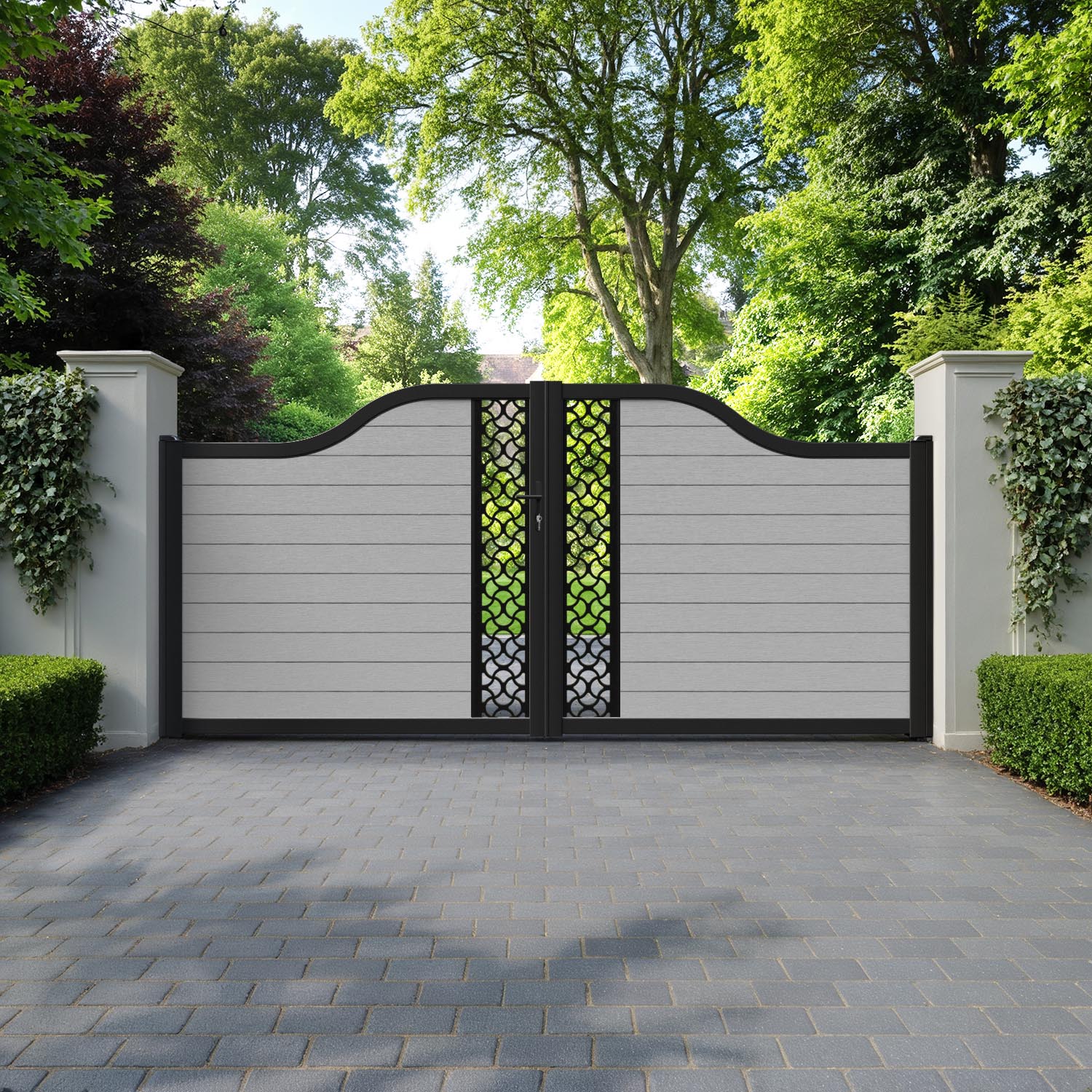 Fusion Vida Curved Top Driveway Gate - Light Grey - Middle Screen