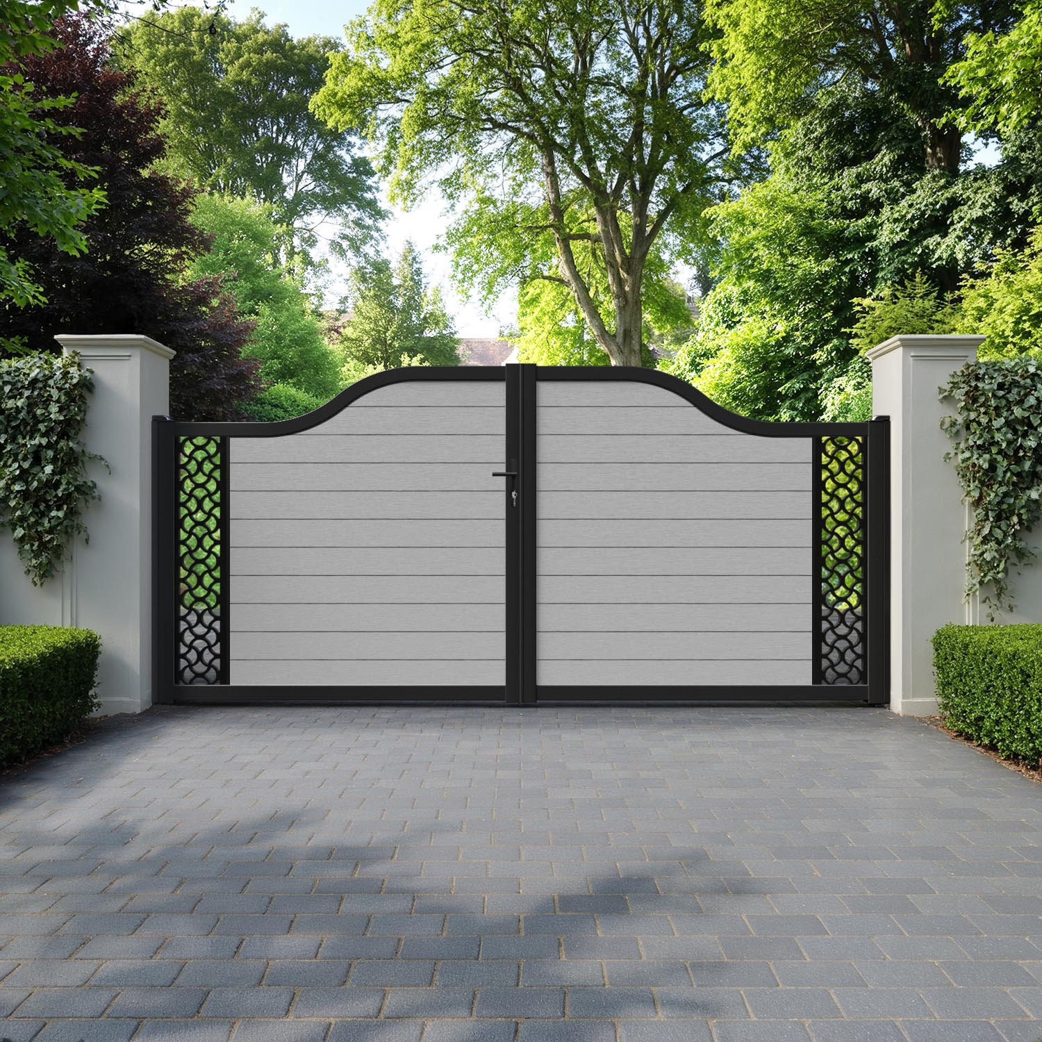 Fusion Vida Curved Top Driveway Gate - Light Grey - End Screen