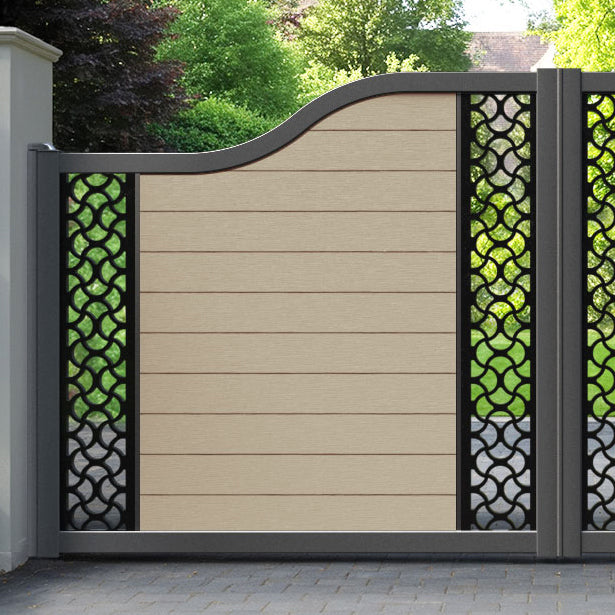 Fusion Vida Curved Top Driveway Gate - Light Oak - Middle & End Screen