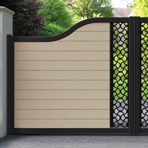 Fusion Vida Curved Top Driveway Gate - Light Oak - Middle Screen