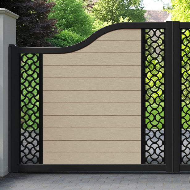 Fusion Vida Curved Top Driveway Gate - Light Oak - Middle & End Screen