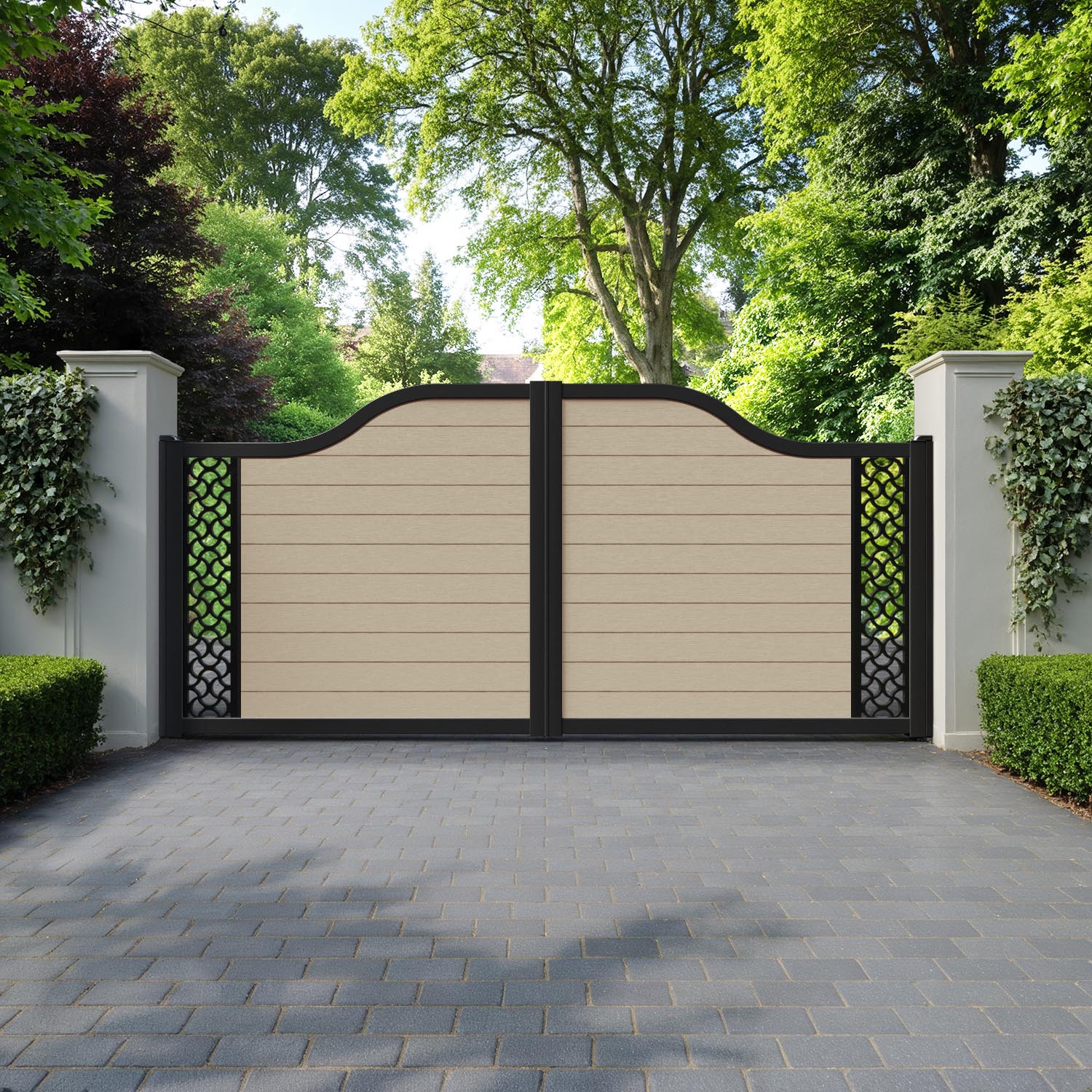 Fusion Vida Curved Top Driveway Gate - Light Oak - End Screen