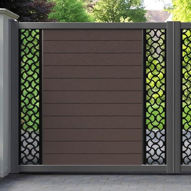 Fusion Vida Straight Top Driveway Gate - Mid Brown - Middle & End Screen