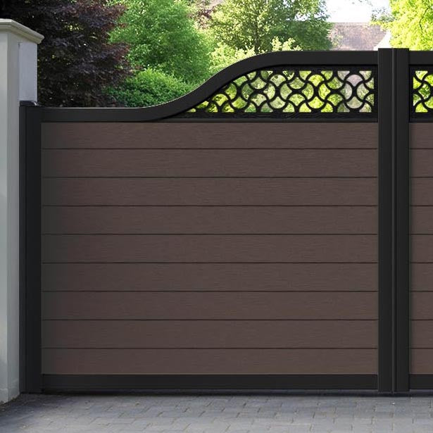 Fusion Vida Curved Top Driveway Gate - Mid Brown - Top Screen