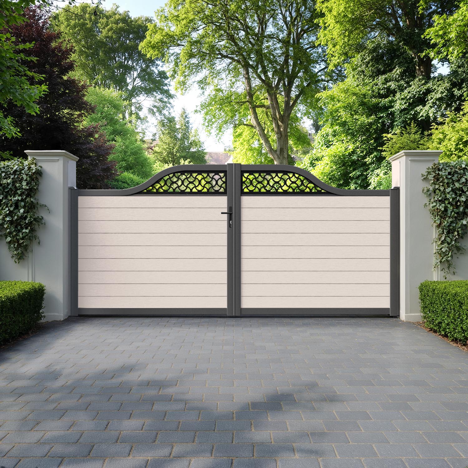 Fusion Vida Curved Top Driveway Gate - Mid Stone - Top Screen