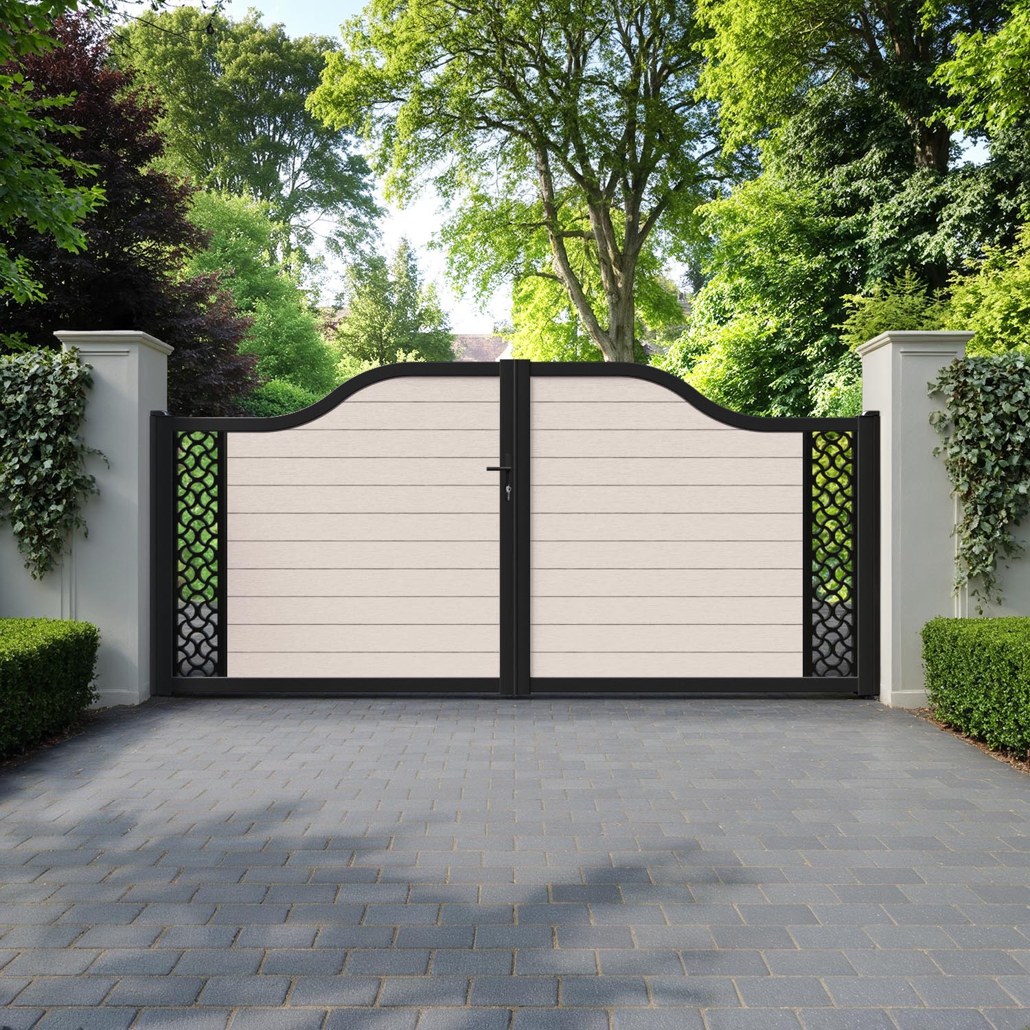 Fusion Vida Curved Top Driveway Gate - Mid Stone - End Screen