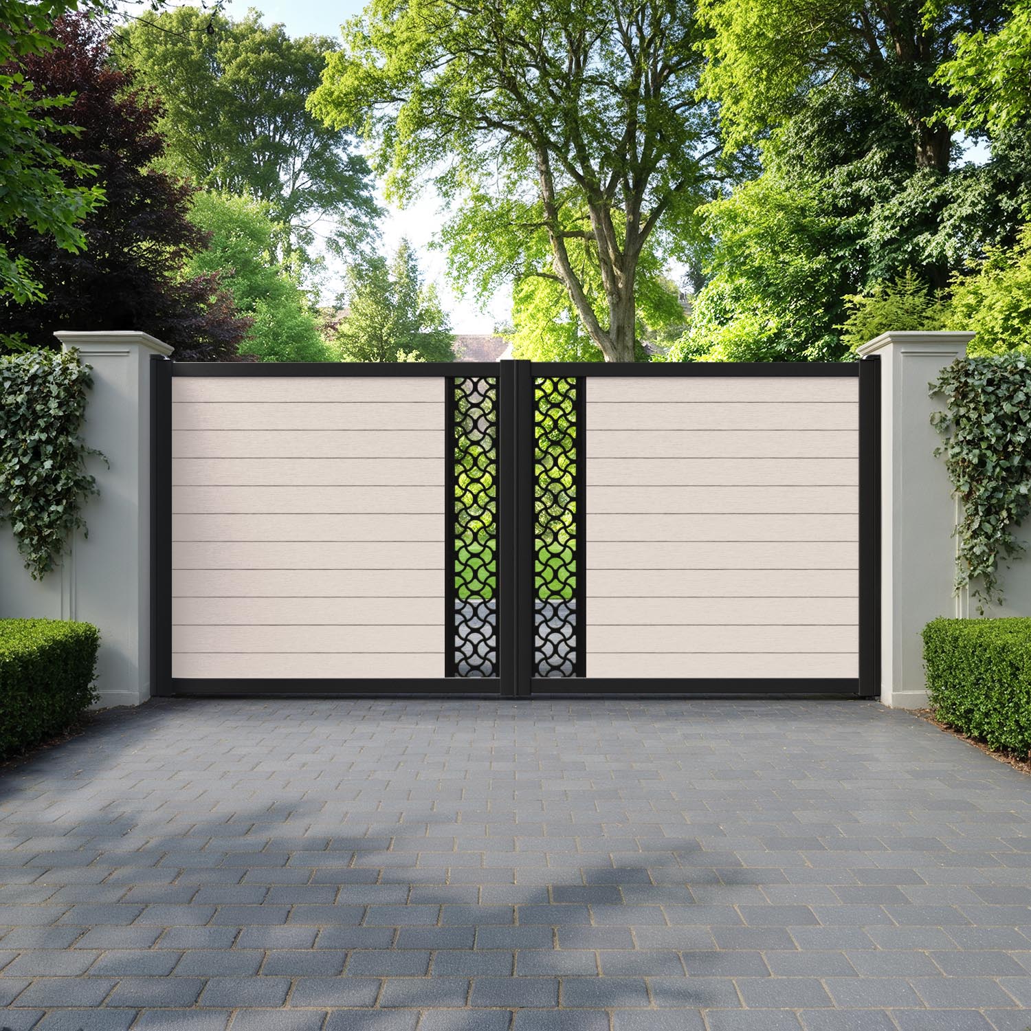 Fusion Vida Straight Top Driveway Gate - Mid Stone - Middle Screen