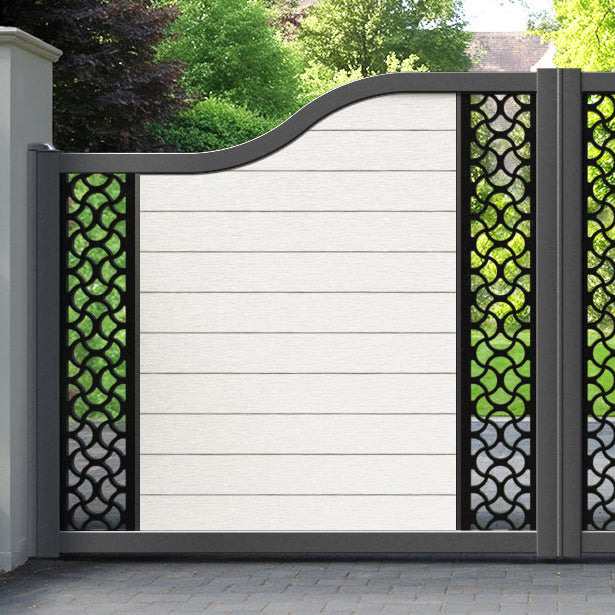 Fusion Vida Curved Top Driveway Gate - Light Stone - Middle & End Screen