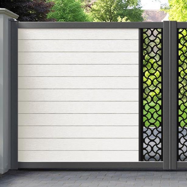 Fusion Vida Straight Top Driveway Gate - Light Stone - Middle Screen