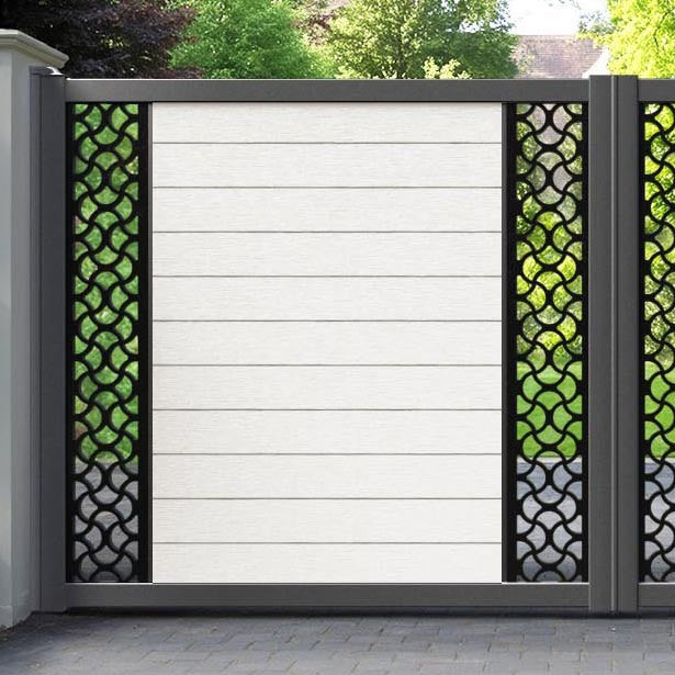 Fusion Vida Straight Top Driveway Gate - Light Stone - Middle & End Screen