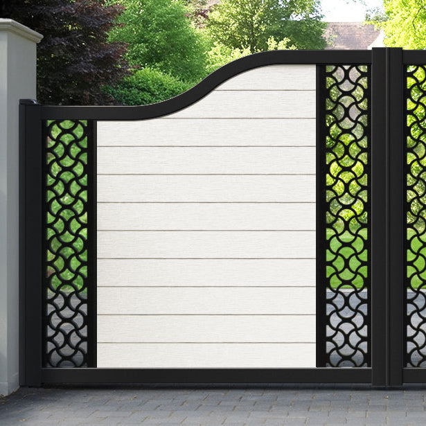 Fusion Vida Curved Top Driveway Gate - Light Stone - Middle & End Screen