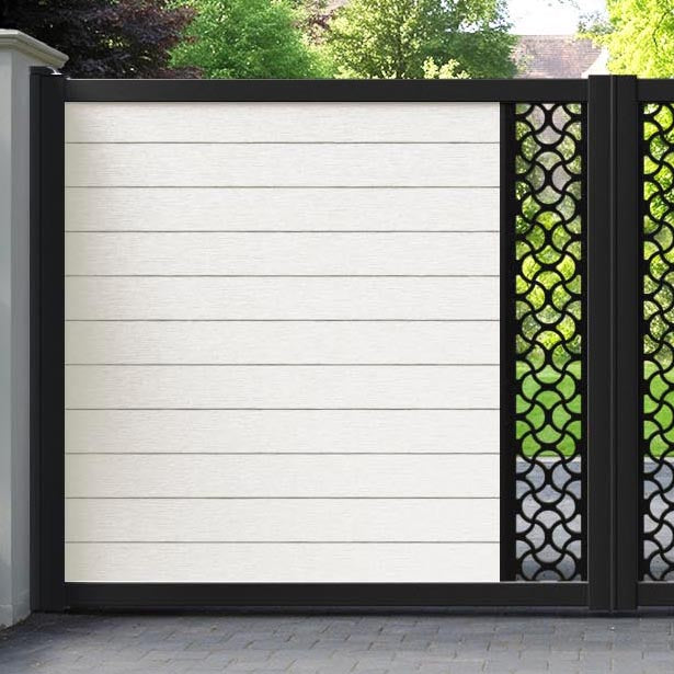 Fusion Vida Straight Top Driveway Gate - Light Stone - Middle Screen