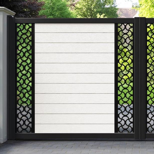 Fusion Vida Straight Top Driveway Gate - Light Stone - Middle & End Screen