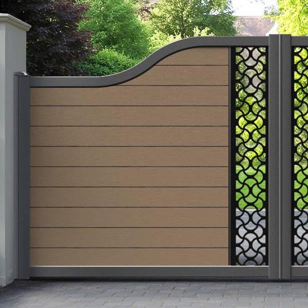 Fusion Vida Curved Top Driveway Gate - Teak - Middle Screen