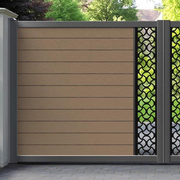 Fusion Vida Straight Top Driveway Gate - Teak - Middle Screen