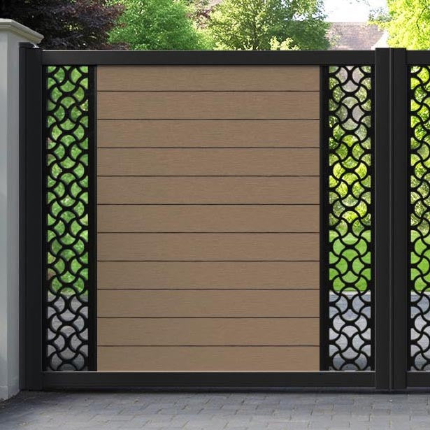Fusion Vida Straight Top Driveway Gate - Teak - Middle & End Screen