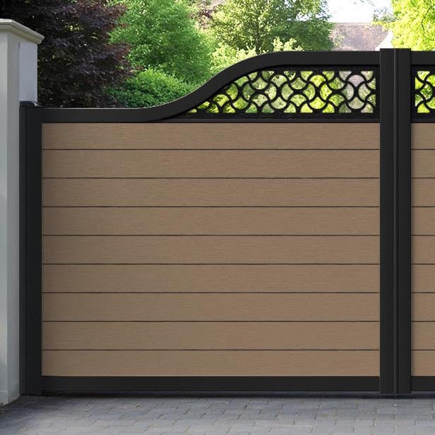 Fusion Vida Curved Top Driveway Gate - Teak - Top Screen