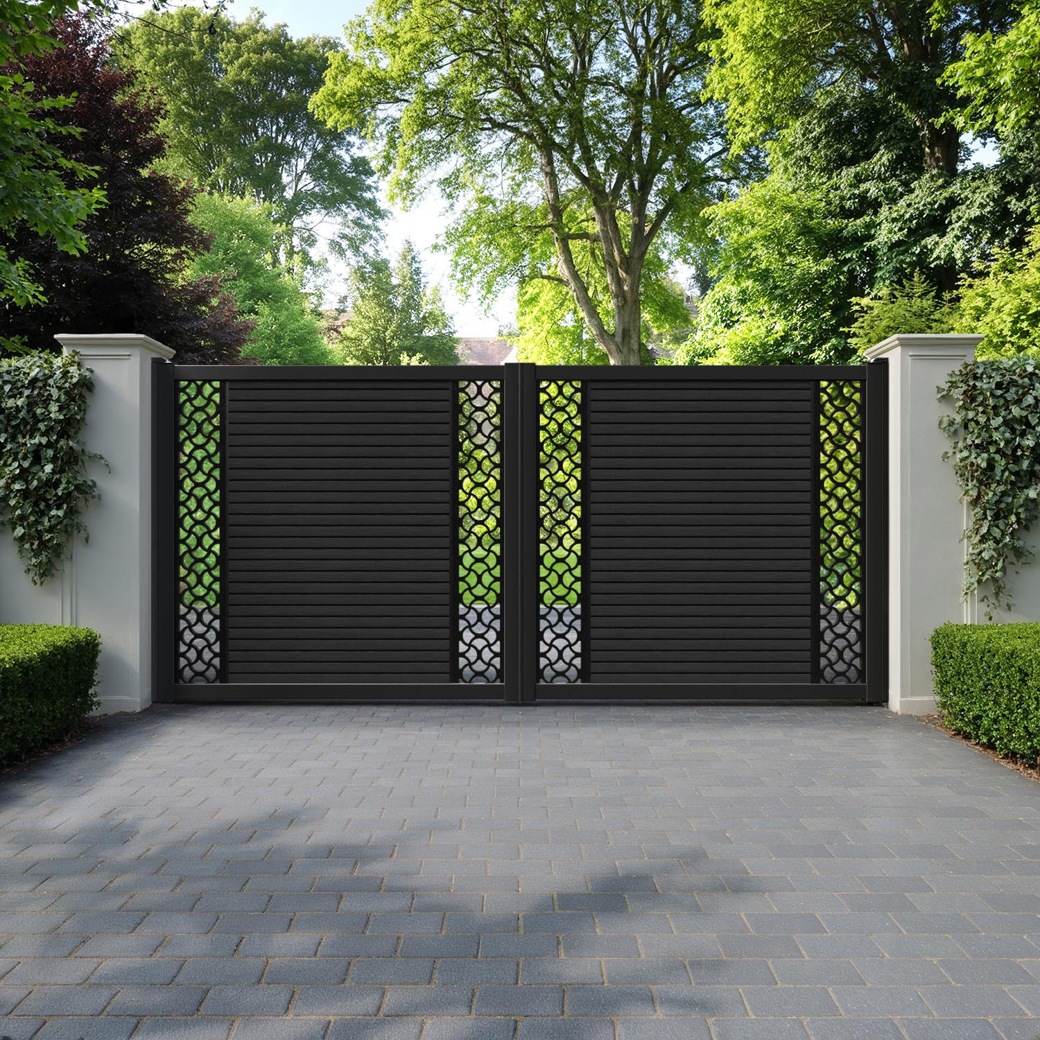Hudson Vida Straight Top Driveway Gate - Black - Middle & End Screen