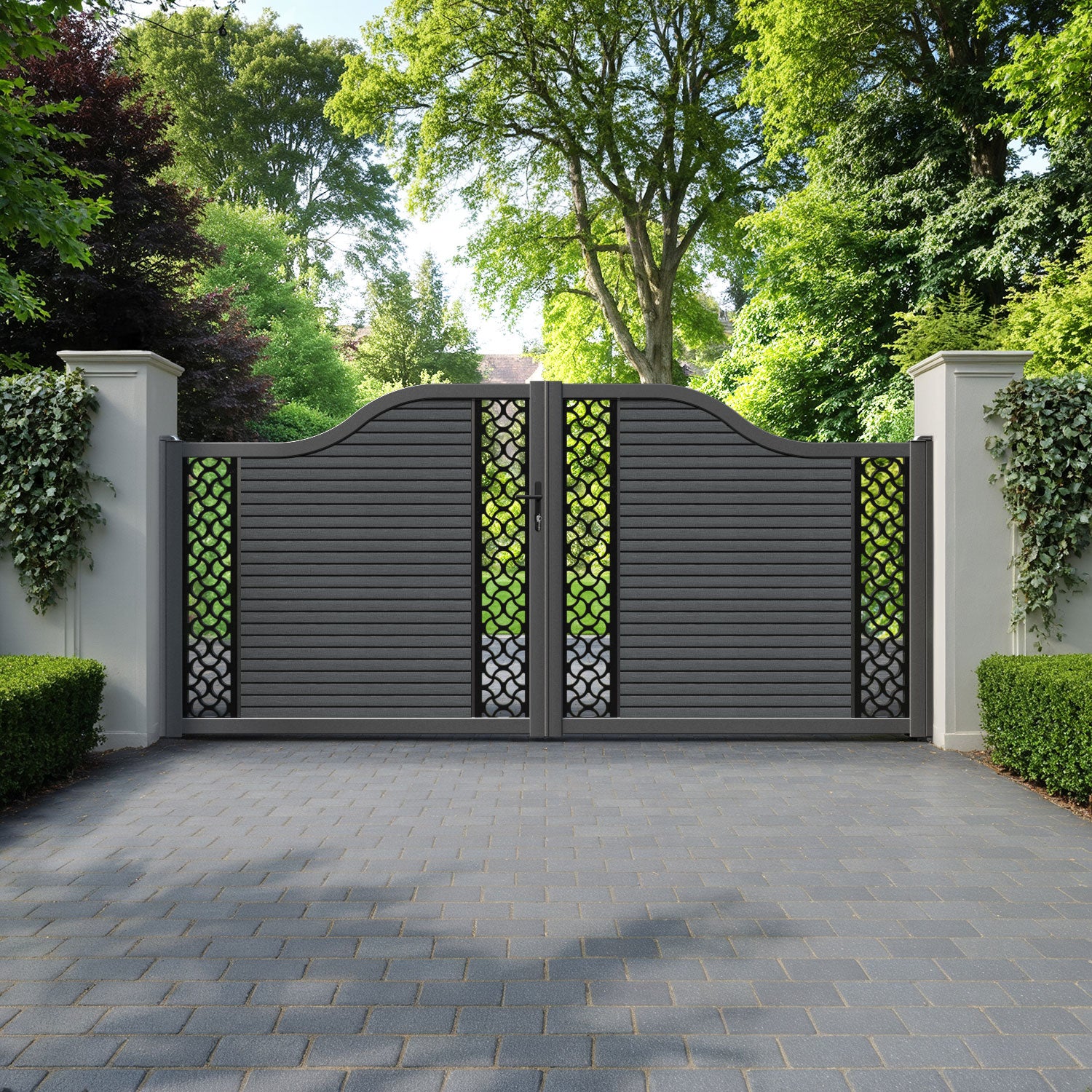 Hudson Vida Curved Top Driveway Gate - Dark Grey - Middle & End Screen